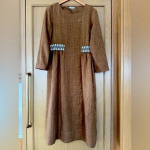 Riva Fashion Polyester Dress Cuffed Quarter Sleeve Gathered Waist / xsmall